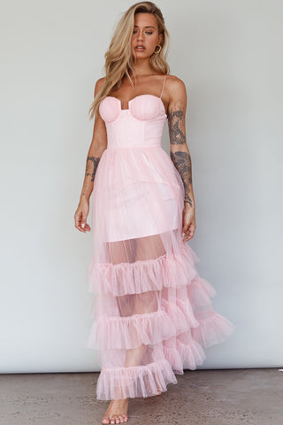 Fairy Floss Ruffled Tulle Maxi Dress Pink