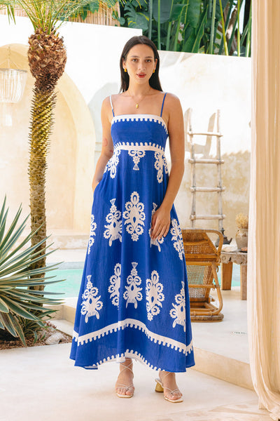 Melodi Blue Abstract Maxi Dress