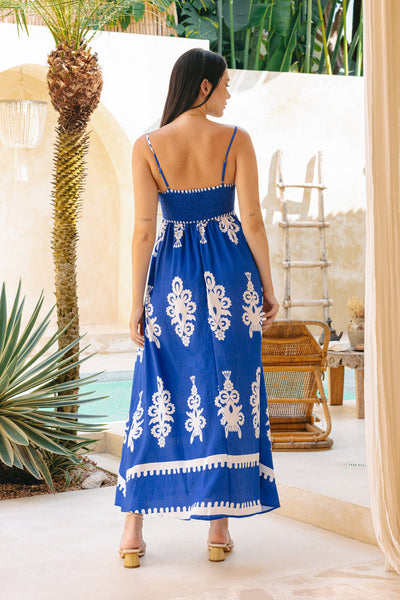 Melodi Blue Abstract Maxi Dress