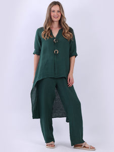 Lia Linen Top Forest Green