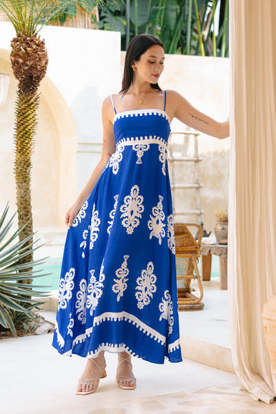 Melodi Blue Abstract Maxi Dress