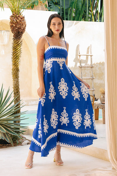 Melodi Blue Abstract Maxi Dress