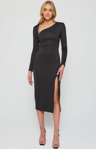 Madison Diamontie Trim Midi Dress Black