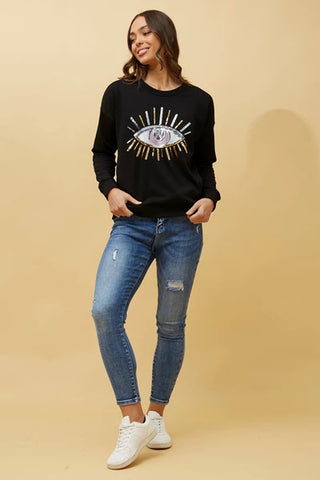 Evil Eye Sequin Sweatshirt Black